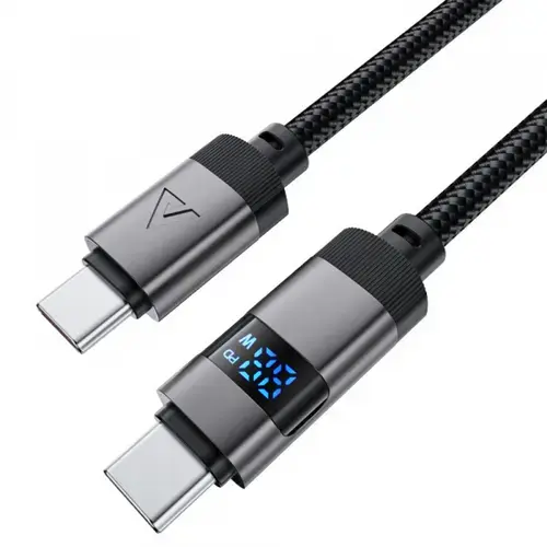 Cablu Date si Incarcare USB-C - USB-C Acefast C15-03 Display, 60W, 1.2m, Negru