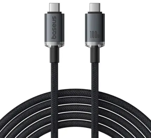 Cablu Date si Incarcare USB-C - USB-C Baseus Crystal Shine Series, P10318204111-00, 100W, 1.5m, Negru