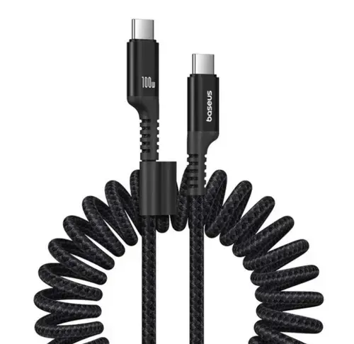 Cablu Date si Incarcare USB-C - USB-C Baseus Fish Eye Spring, P10320203111-00, 100W, 1m, Negru