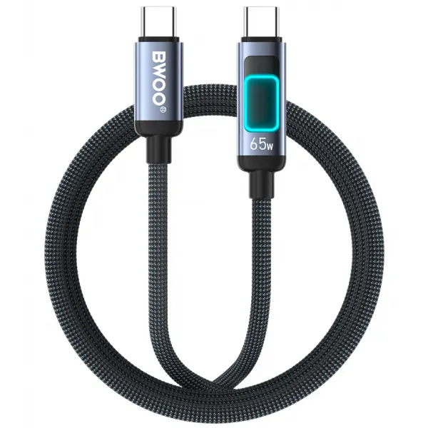 Cablu Date si Incarcare USB-C - USB-C BWOO X324CC Display, 65W, 1m, Negru