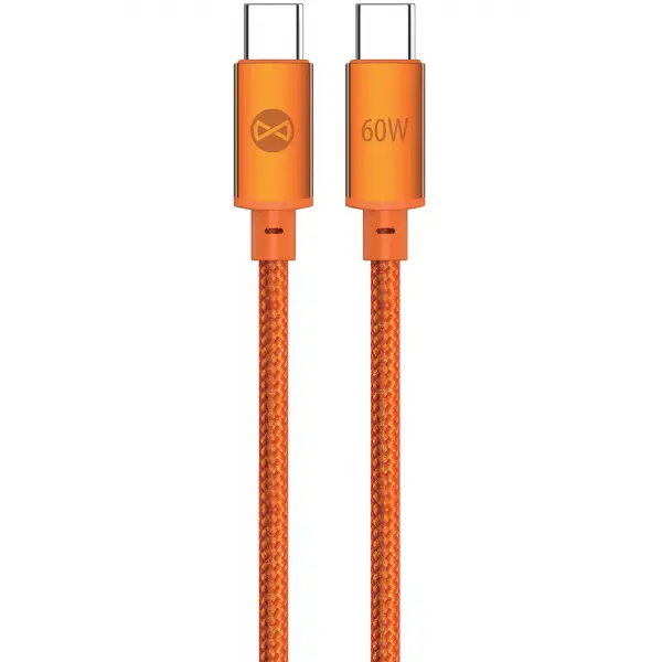 Cablu Date si Incarcare USB-C - USB-C Forever Saffron, 60W, 1m, Portocaliu