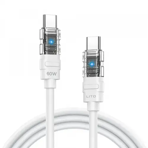 Cablu Date si Incarcare USB-C - USB-C Lito LD05, 60W, 1m, Alb