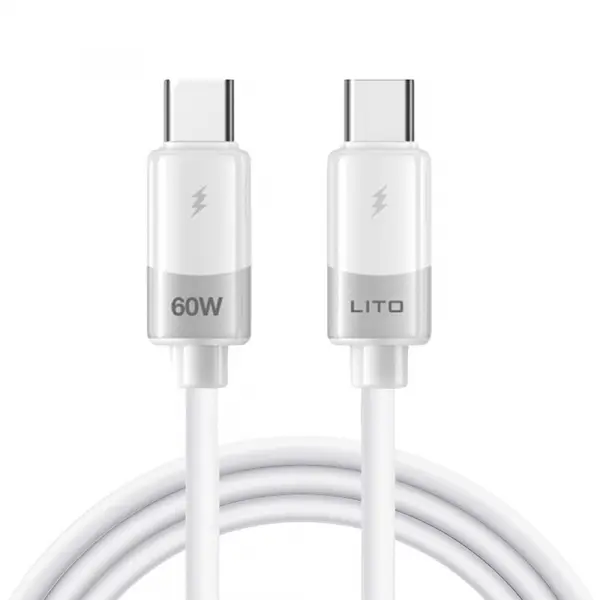 Cablu Date si Incarcare USB-C - USB-C Lito LD07, 60W, 1m, Alb