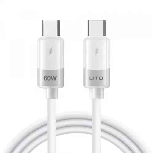 Cablu Date si Incarcare USB-C - USB-C Lito LD07, 60W, 1m, Alb