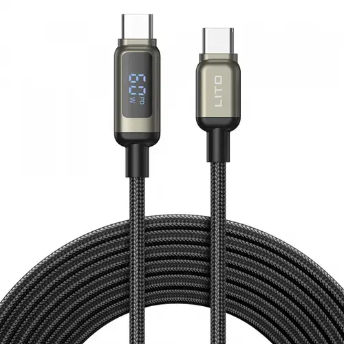Cablu Date si Incarcare USB-C - USB-C Lito LD15 Display, 60W, 1m, Negru