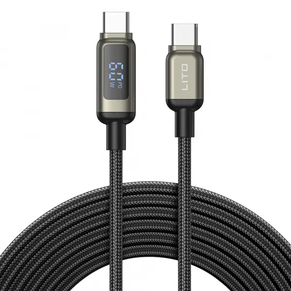 Cablu Date si Incarcare USB-C - USB-C Lito LD15 Display, 60W, 1m, Negru