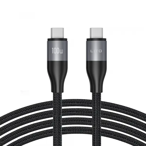 Cablu Date si Incarcare USB-C - USB-C Lito LD25CC, 100W, 2m, Gri