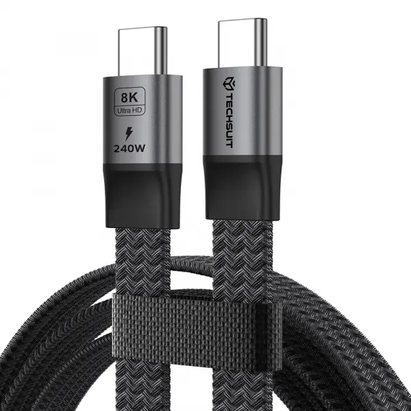 Cablu Date si Incarcare USB-C - USB-C Techsuit ElysiumSync Pro CX1, 240W, 1m, Gri
