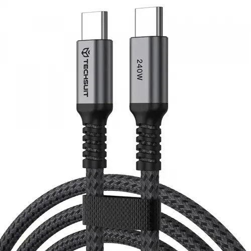 Cablu Date si Incarcare USB-C - USB-C Techsuit TitanSync Pro CX2, 240W, 2m, Gri