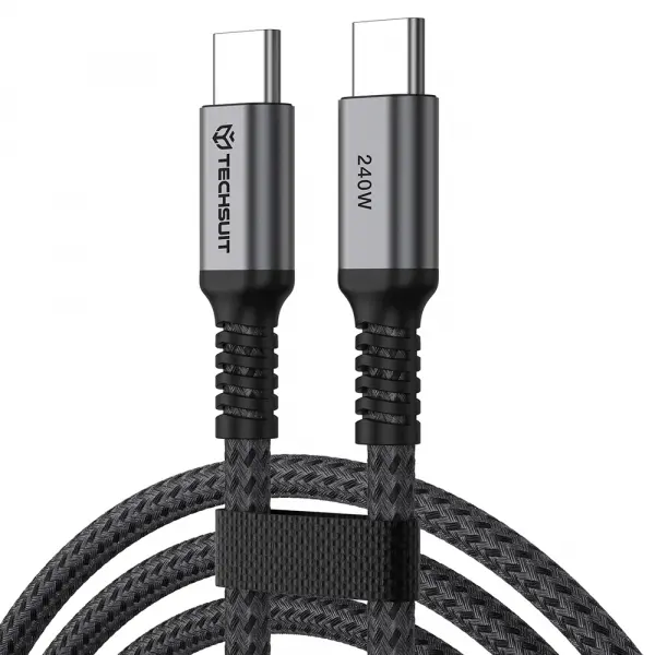 Cablu Date si Incarcare USB-C - USB-C Techsuit TitanSync Pro CX2, 240W, 2m, Gri