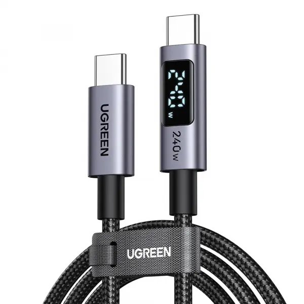 Cablu Date si Incarcare USB-C - USB-C UGREEN 65867 Display, 240W, 2m, Gri