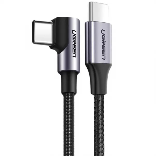 Cablu Date si Incarcare USB-C - USB-C UGREEN US255 Angled, 60W, 1m, Gri