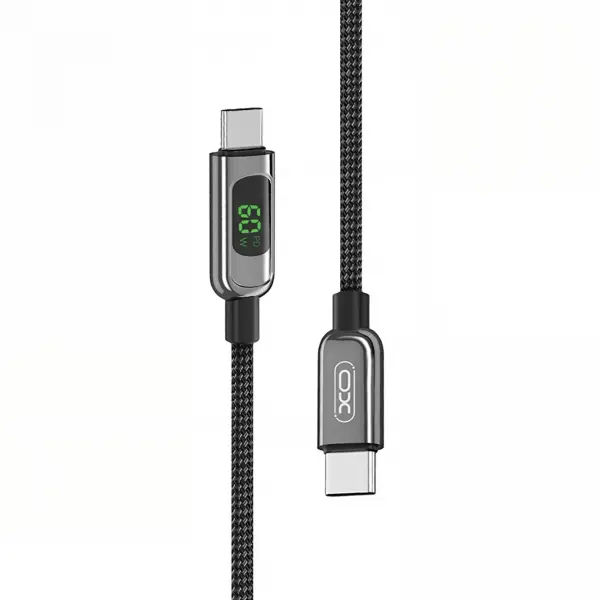 Cablu Date si Incarcare USB-C - USB-C XO Design NB-Q203B Display, 60W, 1m, Negru