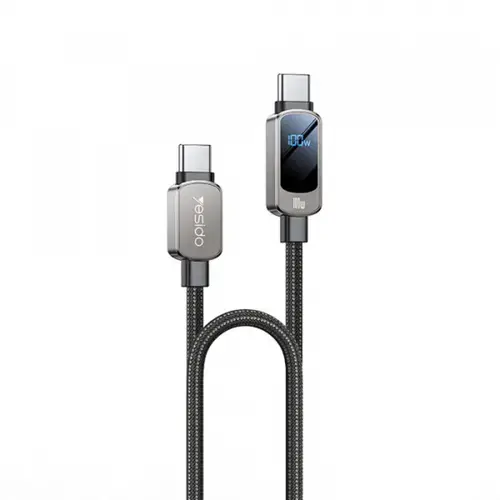 Cablu Date si Incarcare USB-C - USB-C Yesido CA179 Display, 100W, 1.2m, Negru
