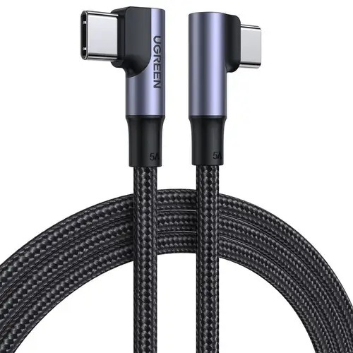 Cablu Date si Incarcare USB Type-C la USB Type-C UGREEN US334, Angled 90, 2 m, 5A, 100W, Negru