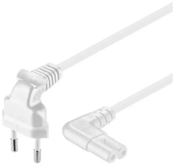 Cablu de alimentare Euro la IEC C7 unghi 90 grade 2m Alb, KPSPM2-90W