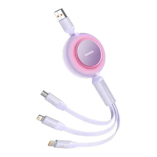 Cablu de date 3 in 1 Baseus Bright Mirror 2, USB - Micro-USB/Lightning/USB Type-C, 66W, 1.1m, Mov