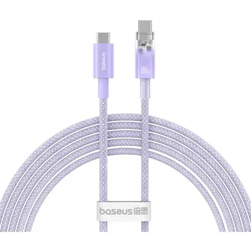 Cablu de date / adaptor Baseus Explorer Smart, USB-C Male la USB-C Male, 100 W, 2 m (Violet)