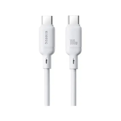 Cablu de date / adaptor Baseus Silky, USB-C Male la USB-C Male, 100 W, 1 m (Alb)