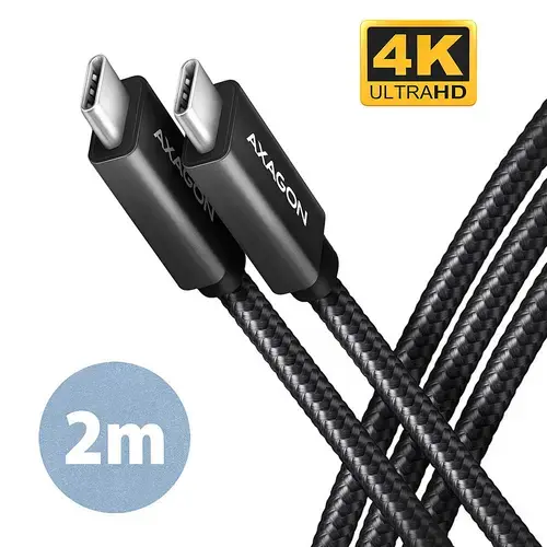 Cablu de date Axagon BUCM32-CM20AB, USB-C la USB-C 3.2 Gen 2, 2m, PD 100W, 5A, 4K HD (Negru)