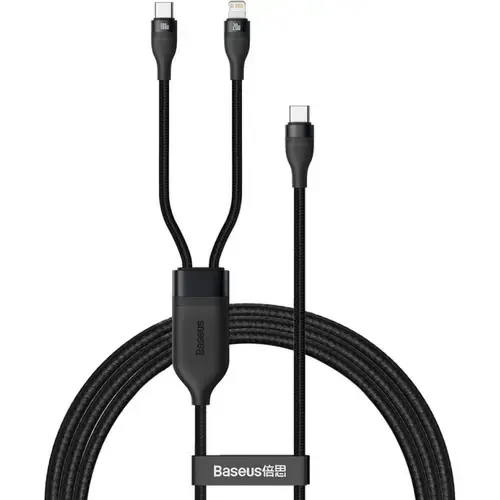 Cablu de date Baseus 6953156206656, USB Type-C - Lightning / USB Type-C, 1.2 m, PD QC, 100W, Negru
