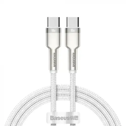 Cablu de date Baseus Cafule Metal CATJK-C02, USB Type-C - USB Type-C, 100W, 1m, impletitura nylon (Alb)