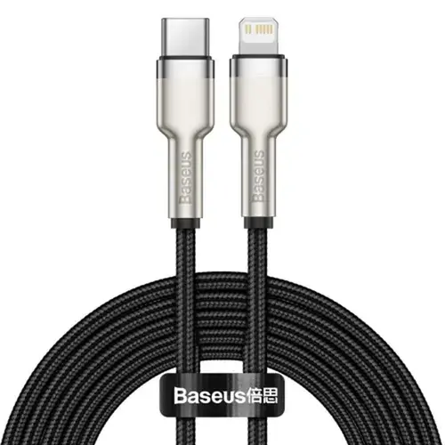 Cablu de date Baseus Cafule Metal CATLJK-A01, USB Type-C - Lightning, 20W, 1m, impletitura nylon (Negru)