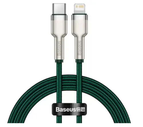 Cablu de date Baseus Cafule Metal CATLJK-A06, USB Type-C - Lightning, 20W, 1m, impletitura nylon (Verde)