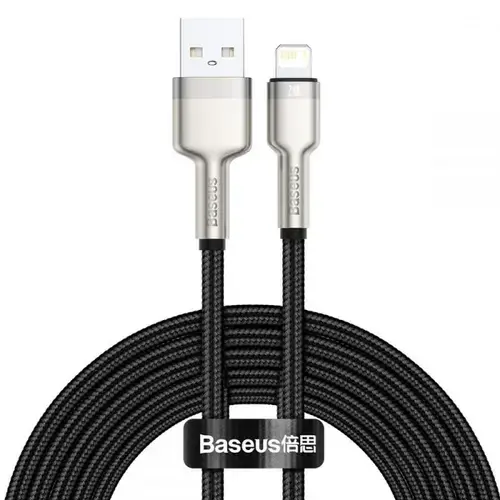 Cablu de date Baseus Cafule Metal, USB - Lightning, 18W, 2.4A, 2m, Negru