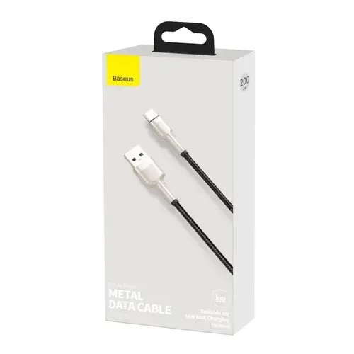 Cablu de date Baseus Cafule Series Metal Data, USB/USB Type C, 66 W, 2 m (Negru/Argintiu)