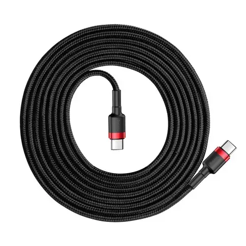 Cablu de date Baseus Cafule, USB-C PD la USB-C PD, 60W, 2 metri, Negru/Rosu