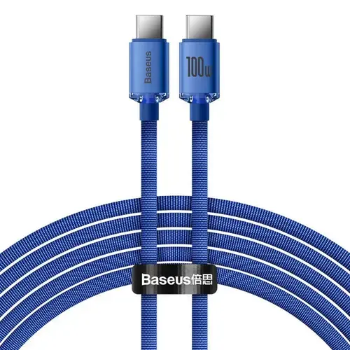 Cablu de date Baseus Crystal Shine, USB Type-C la USB Type-C , 100W, 2m, Albastru
