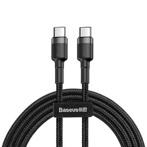 Cablu de date Baseus Durable Nylon, USB-C - USB-C, 60W, 3A, 1m, Negru