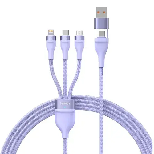 Cablu de date Baseus Flash Series II, 3in1 USB-C / Lightning / MicroUSB, 100W, 1.2m (Violet)