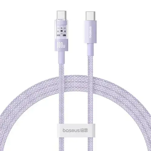 Cablu de date Baseus Gem, Fast Charging, USB Type-C la USB Type-C 100W, 1m, Mov