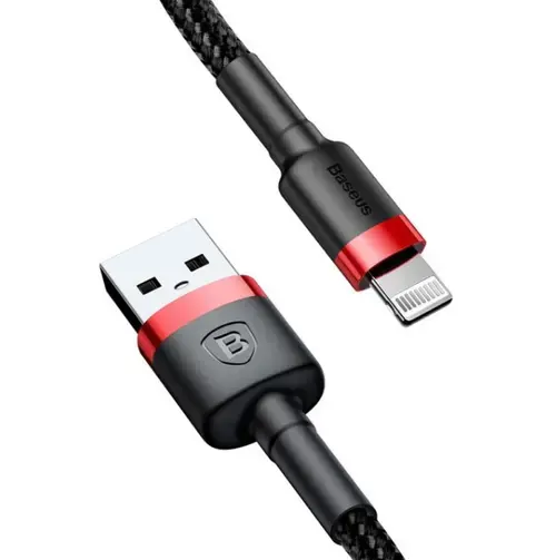 Cablu de date Baseus Kevlar CALKLF-B19, Lightning, 1 m (Negru/Rosu)