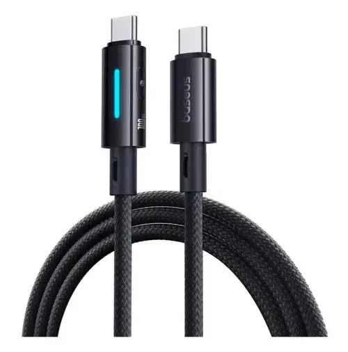 Cablu de Date Baseus Lit Button Control P10379000121-00, USB-C - USB-C, 100W, 1m (Negru)