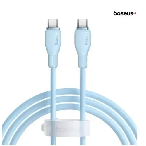 Cablu de date Baseus Pudding Series, 100W, USB-C la USB-C, Fast Charging, 1.2 metri (Albastru deschis)