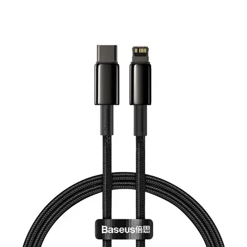Cablu de date Baseus Tungsten Gold, USB Type-C/Lightning, Power Delivery 20W, 2m, Negru