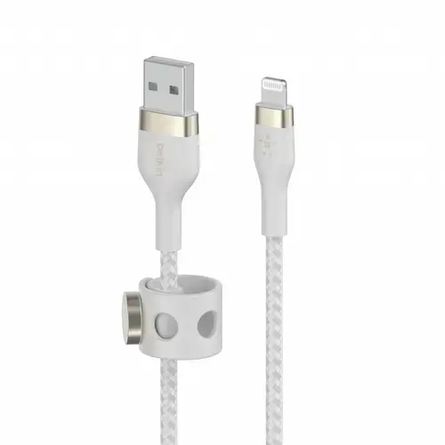 Cablu de date Belkin BOOST CHARGE PRO Flex, USB-A la Lightning, Impletit, Silicon, 1m (Alb)