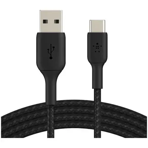 Cablu de date Belkin BOOST CHARGE USB-A catre USB-C, impletit, 3M, Negru