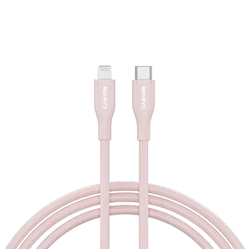 Cablu de date CANYON CNS-CLNM60SC10PS, 60 W, USB Type-C la Lightning, 1m (Roz)