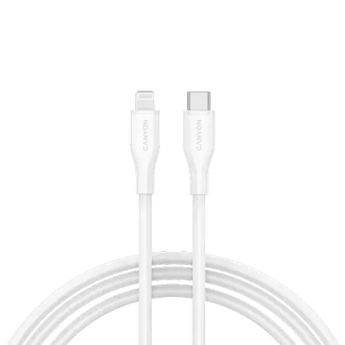 Cablu de date CANYON CNS-CLNM60SC10W, 60 W, USB Type-C la Lightning, 1m (Alb)