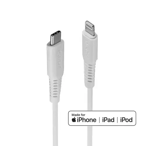 Cablu de date Lindy LY-31316, 1m, USB-C - Lightning, Alb