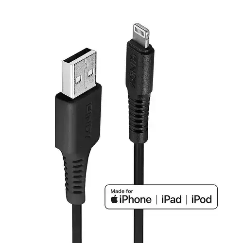 Cablu de date Lindy LY-31320, 1m, USB A 2.0 - Lightning, Negru