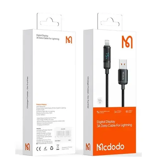Cablu de date Mcdodo USB - Lightning Digial Display, Fast Charging, 1.2m, Negru