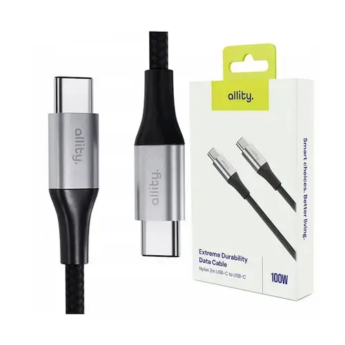 Cablu de date si incarcare Allity AUC-01, USB-C to USB-C, 100W, 2m, Negru