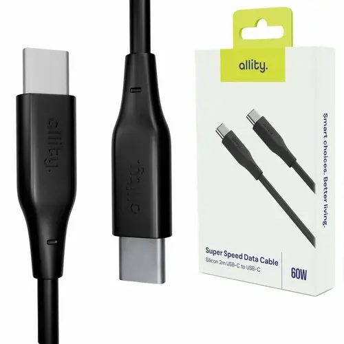 Cablu de date si incarcare Allity AUC-02, USB-C to USB-C, 60W, 2m, Negru