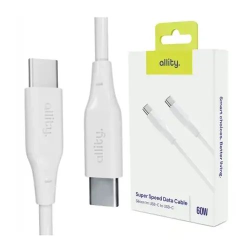 Cablu de date si incarcare Allity AUC-02, USB-C to USB-C, 60W, 2m, Alb