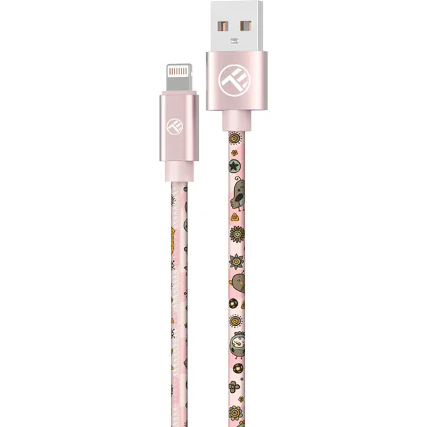 Cablu de date Tellur Graffiti TLL155621, USB-A, compatibil iPhone, 1m, Roz